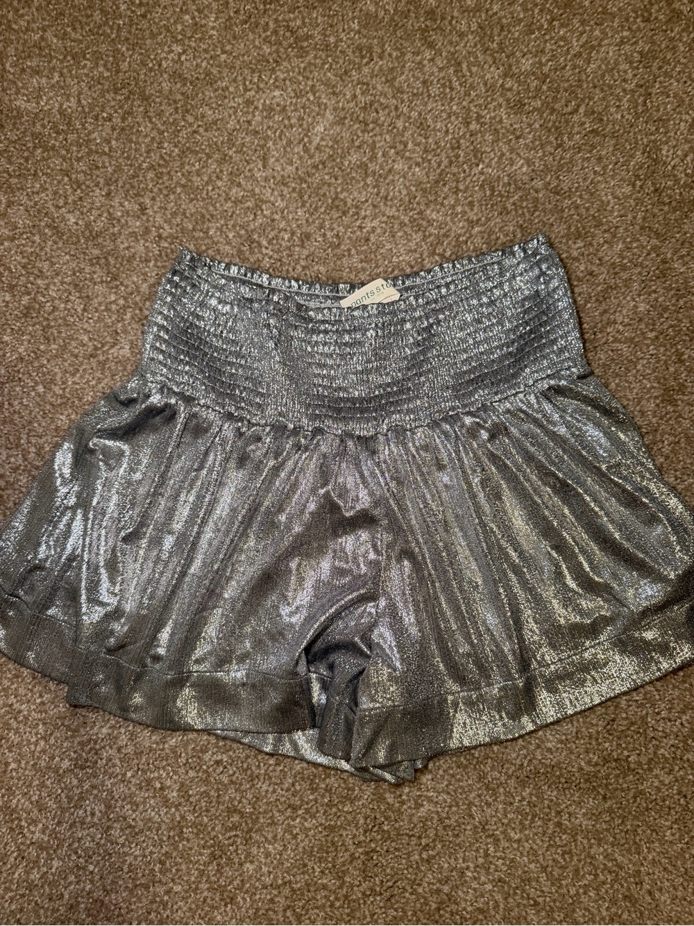 Shimmery Silver Smocked-Waist Women’s Skort
